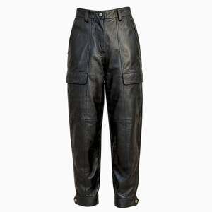 Deadwood Size 34 Lambskin Black Leather Utility Harem Pants Cargo Pocket